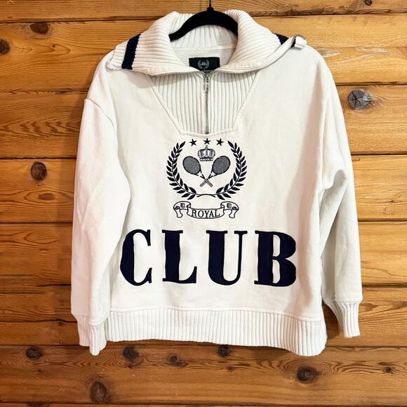 Ellandemm Royal Club Sweater Pullover Mens Size S/M Ivory 1/4 Zip - Picture 1 of 6